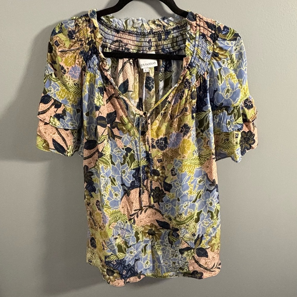 Banana Republic Floral Print Blouse - Blue, Yellow, Black